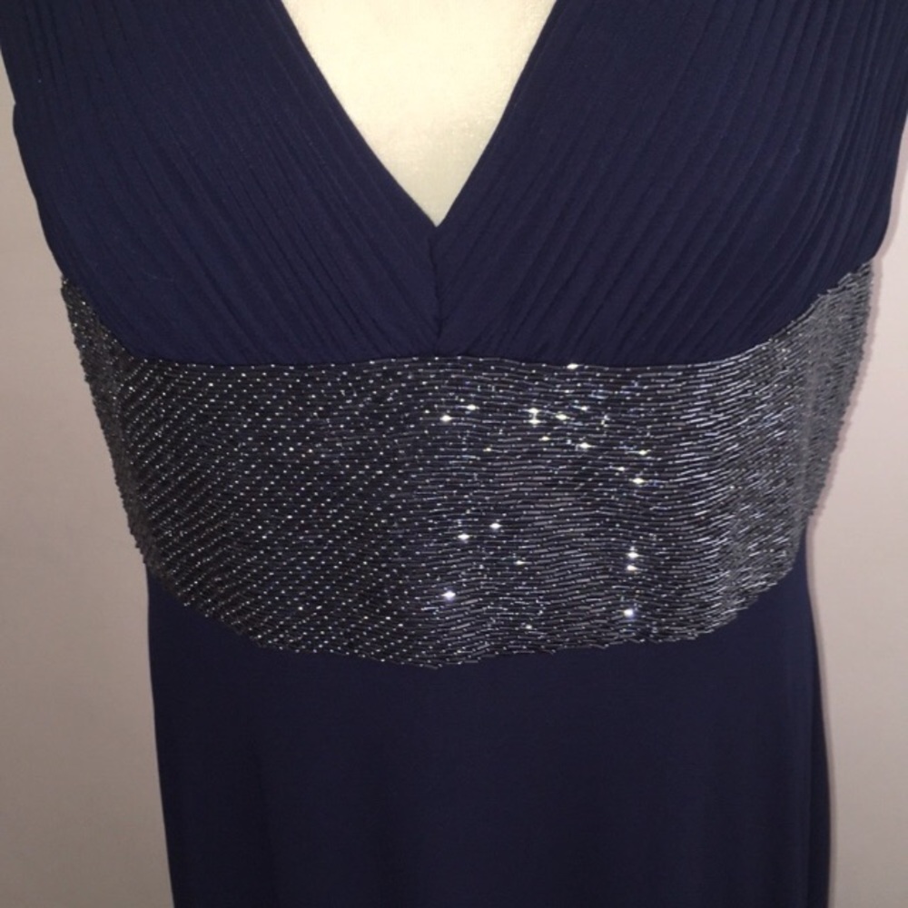 JS Boutique Navy Beaded Waist & Shoulders Gown - Picture 3 of 8